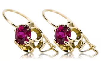 Kolczyki z żółtego 14k złota 585 z Rubinem vec035y Sowiecki styl Vintage unikatowe Vintage Art Deco ZSRR Sowiecki Rosyjski styl